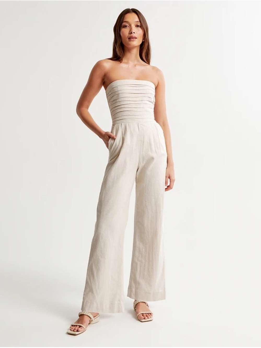 Abercrombie & Fitch Strapless Emerson Ruched Strapeless Jumpsuit -Large (petite)